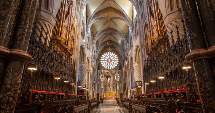 Quire at Durham Cathedral. Rose Window.