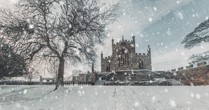 Auckland Palace and grounds covered in snow