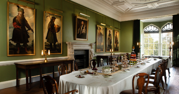 The Long Dining Room at Auckland Castle. The paintings of Jacob and His Twelve Sons by Zurbarán..