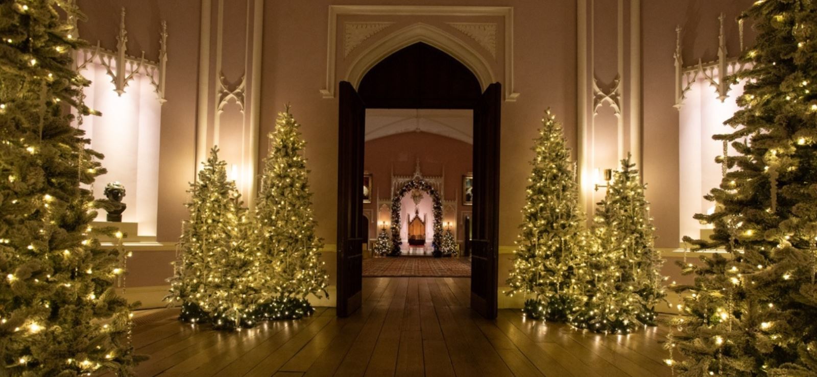 Auckland Palace, with christmas trees and decorations