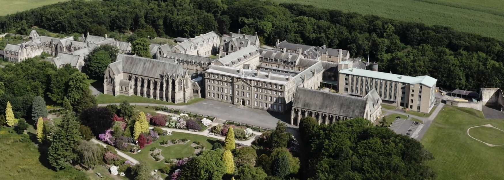 An external drone image of Ushaw